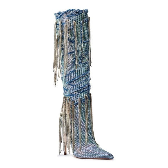🆕Azalea Wang  Blue Fringe Mischief Knee-High Boots - Picture 1 of 9